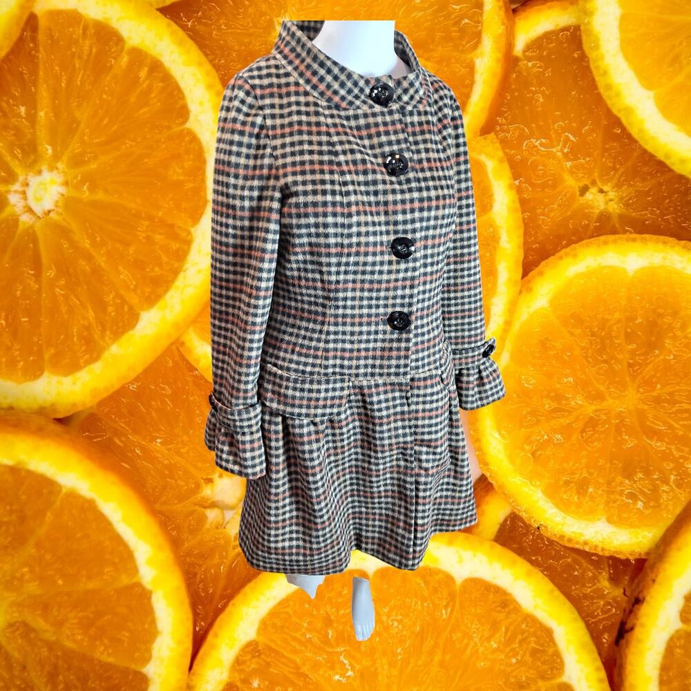 Hot & Delicious Women's Wool-Viscose Check Lined Ruffle Knee-Length CoatSize M